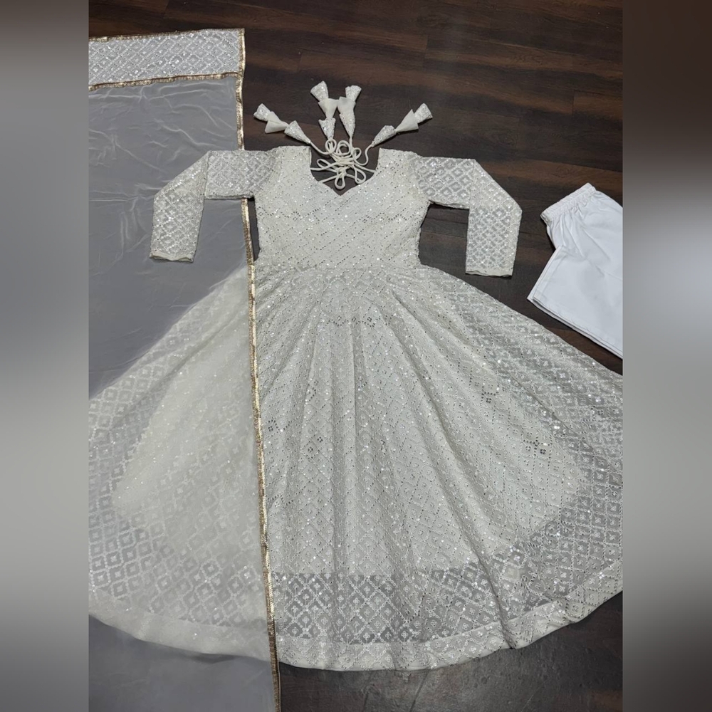 Indian engagement wear Anarkali white Dress salwar kameez set Bollywood Dress